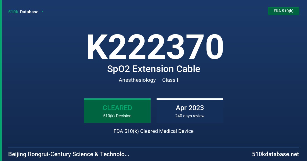 K222370 SpO2 Extension Cable FDA 510(k) Cleared Medical Device