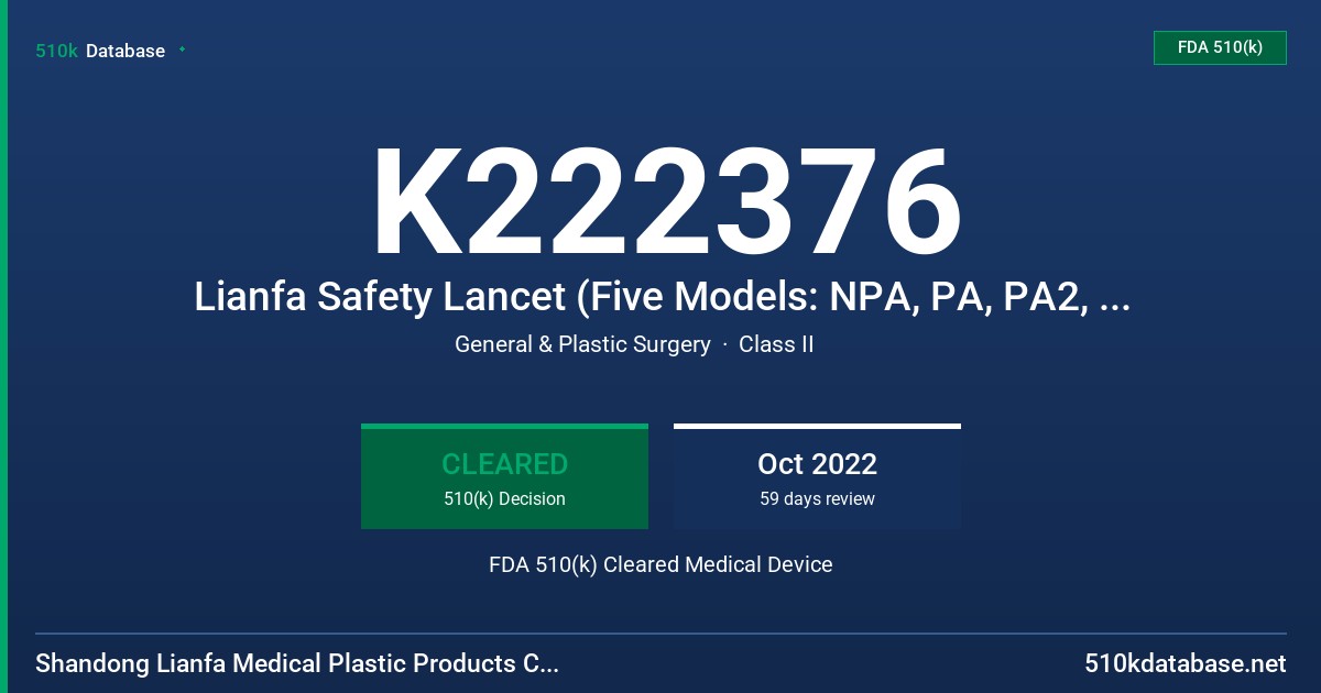 K222376 Lianfa Safety Lancet (Five Models: NPA, PA, PA2, TPA, and APA) FDA 510(k) Cleared Medical Device