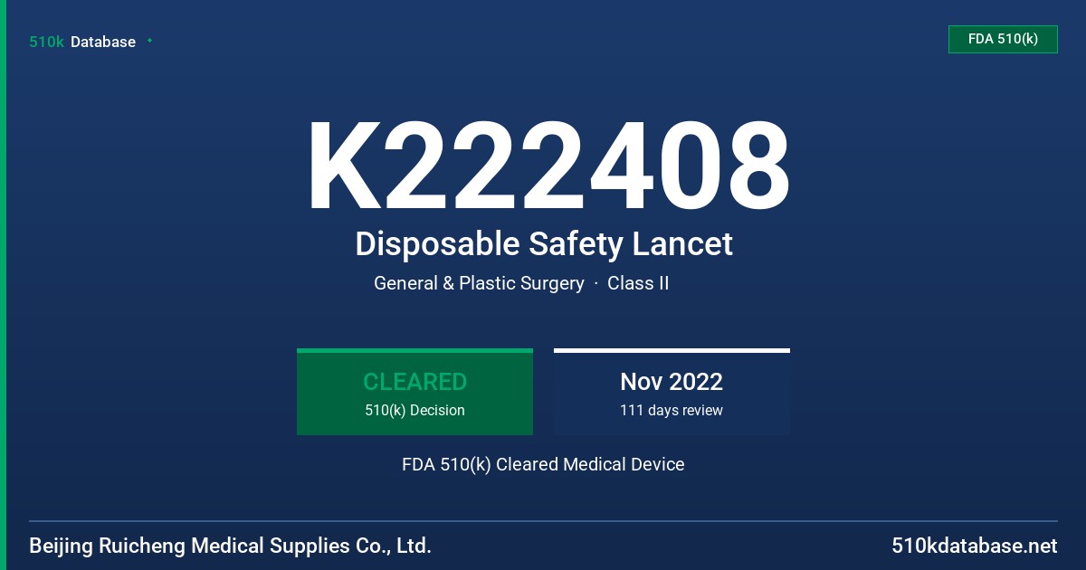 K222408 Disposable Safety Lancet FDA 510(k) Cleared Medical Device