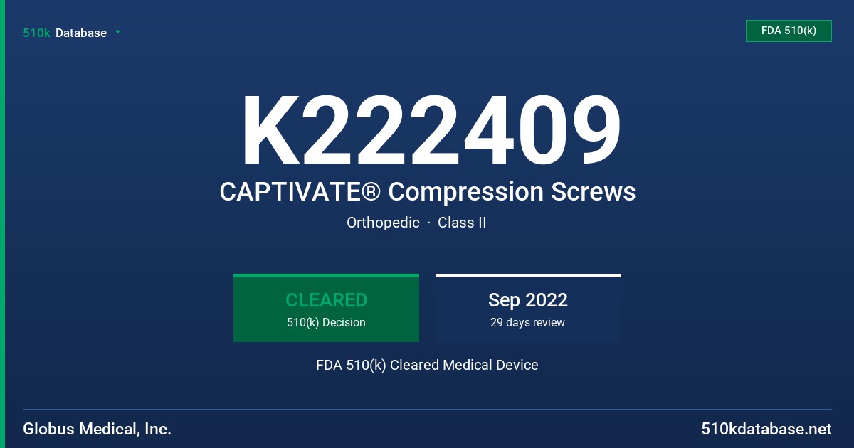 K222409 CAPTIVATE® Compression Screws FDA 510(k) Cleared Medical Device