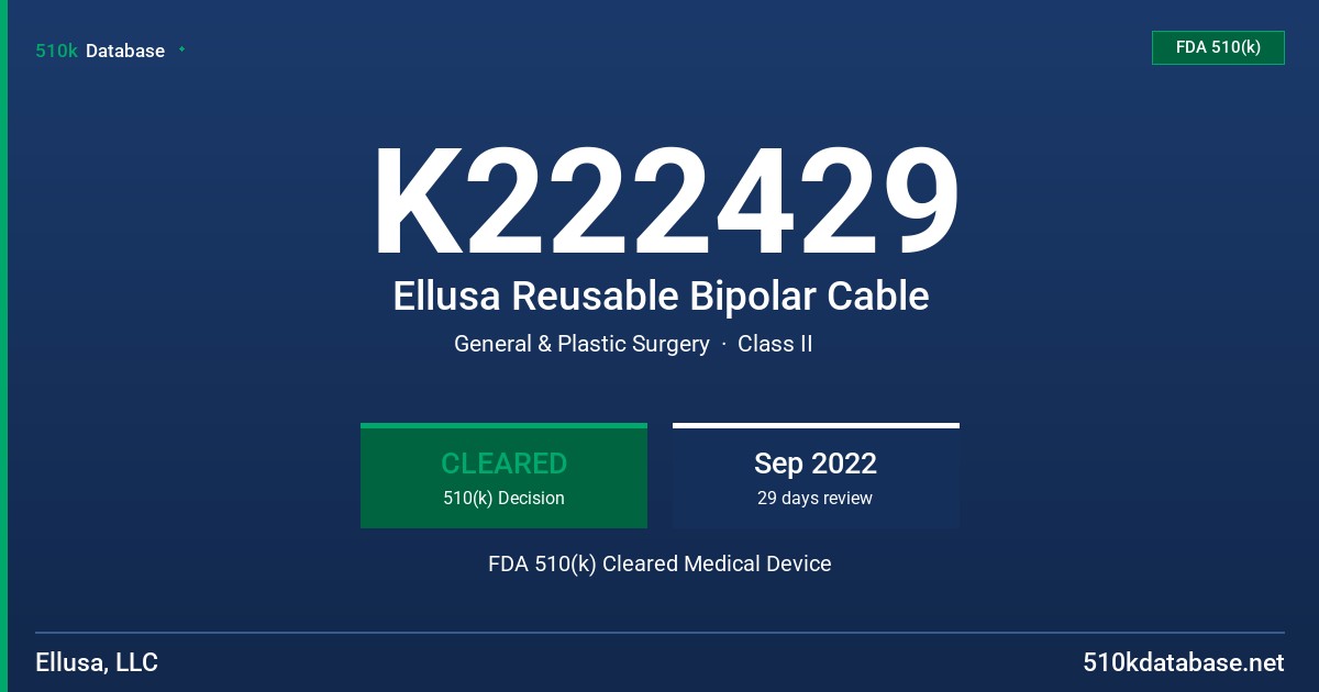 K222429 Ellusa Reusable Bipolar Cable FDA 510(k) Cleared Medical Device