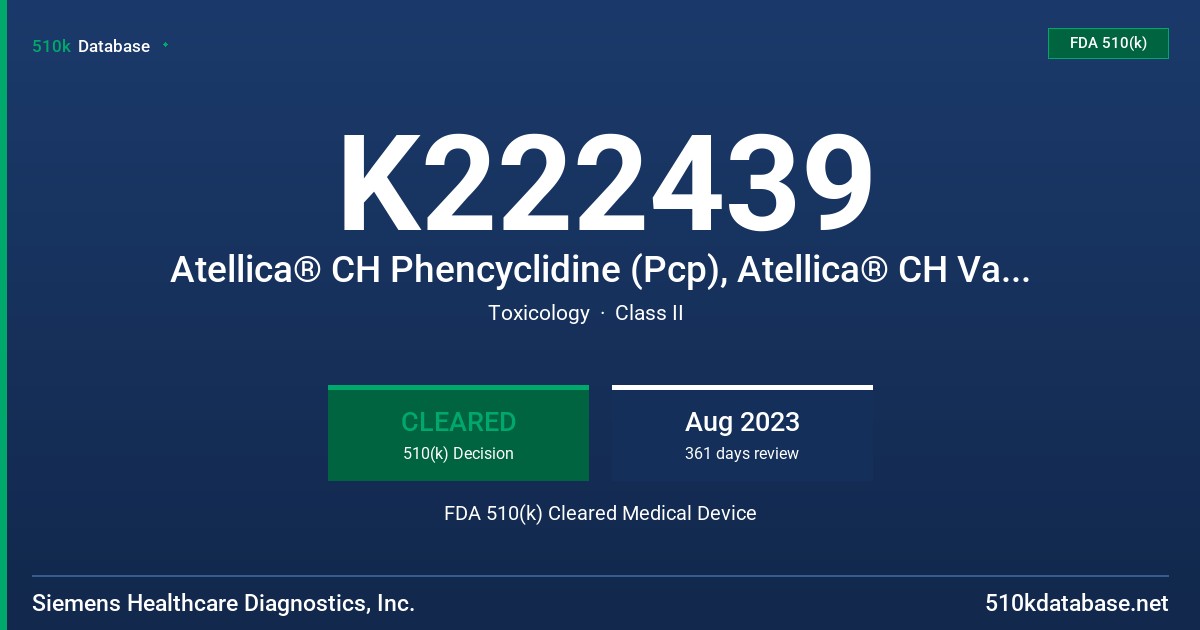 K222439 Atellica® CH Phencyclidine (Pcp), Atellica® CH Vancomycin (Vanc) FDA 510(k) Cleared Medical Device
