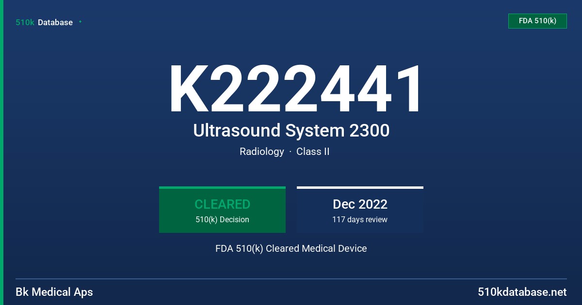 K222441 Ultrasound System 2300 FDA 510(k) Cleared Medical Device