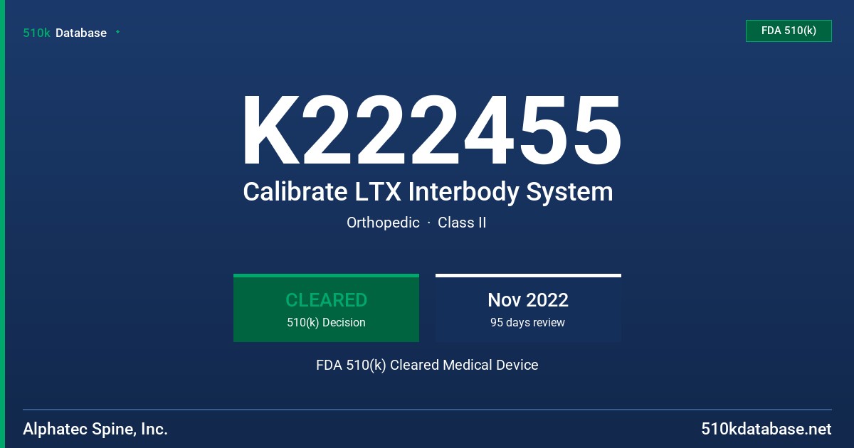 K222455 Calibrate LTX Interbody System FDA 510(k) Cleared Medical Device