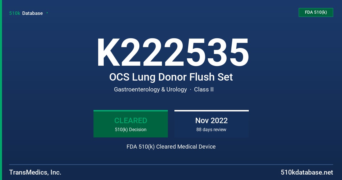 K222535 OCS Lung Donor Flush Set FDA 510(k) Cleared Medical Device