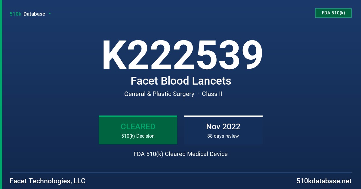 K222539 Facet Blood Lancets FDA 510(k) Cleared Medical Device