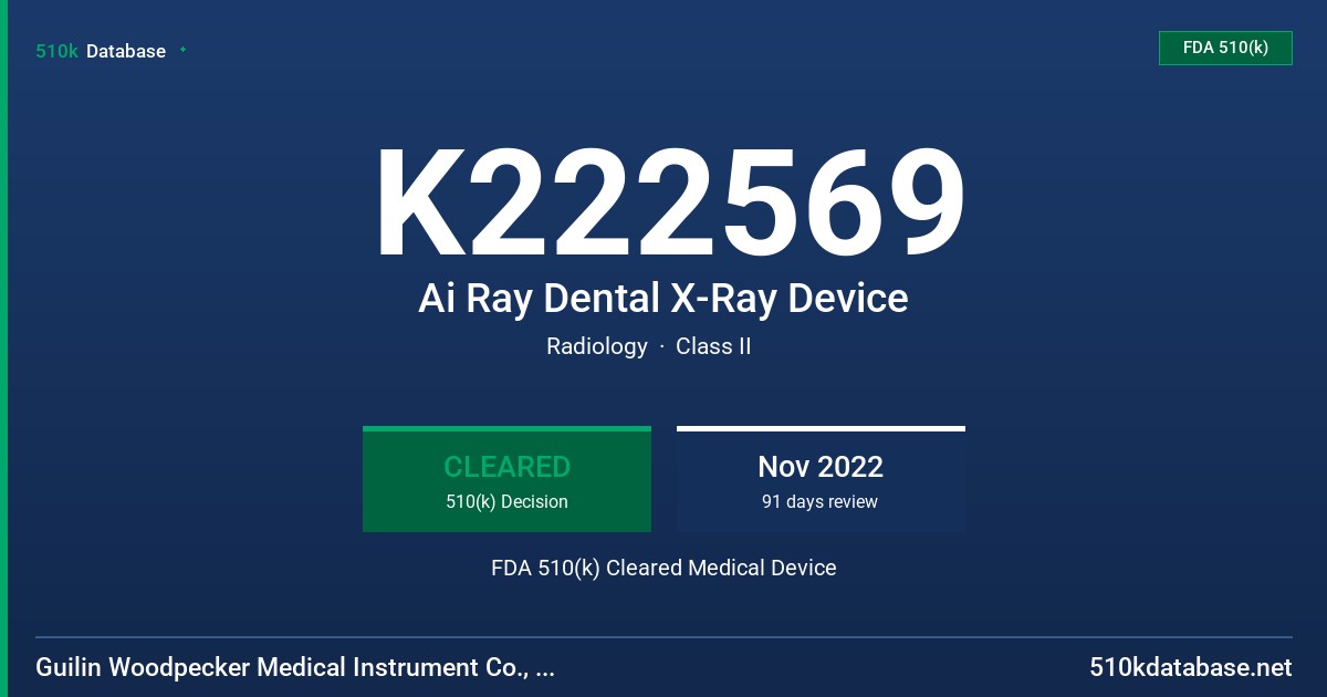 K222569 Ai Ray Dental X-Ray Device FDA 510(k) Cleared Medical Device