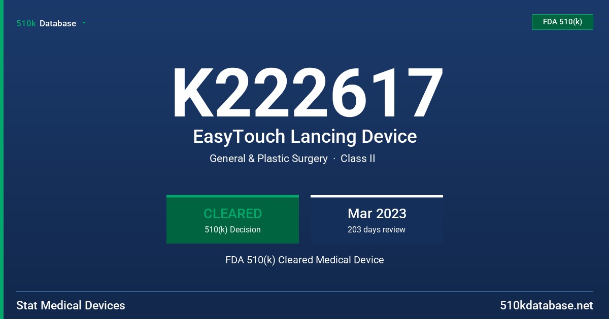 K222617 EasyTouch Lancing Device FDA 510(k) Cleared Medical Device