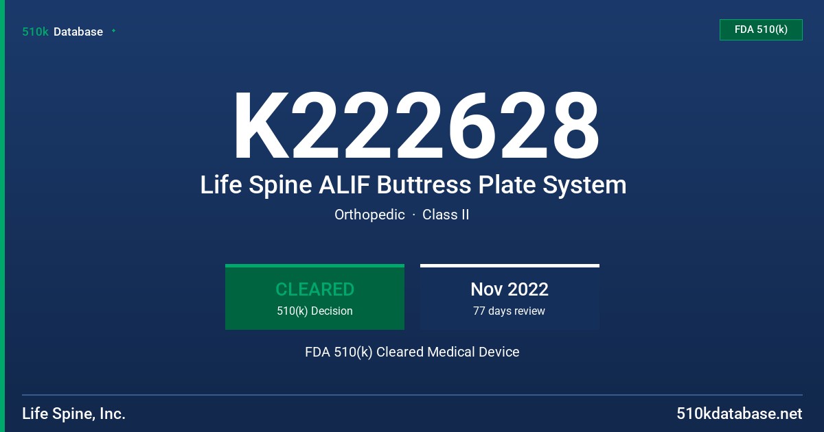 K222628 Life Spine ALIF Buttress Plate System FDA 510(k) Cleared Medical Device