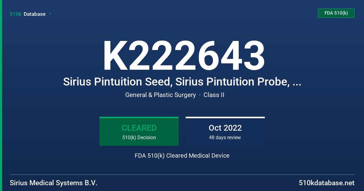K222643 Sirius Pintuition Seed, Sirius Pintuition Probe, Sirius Pintuition Base Unit FDA 510(k) Cleared Medical Device