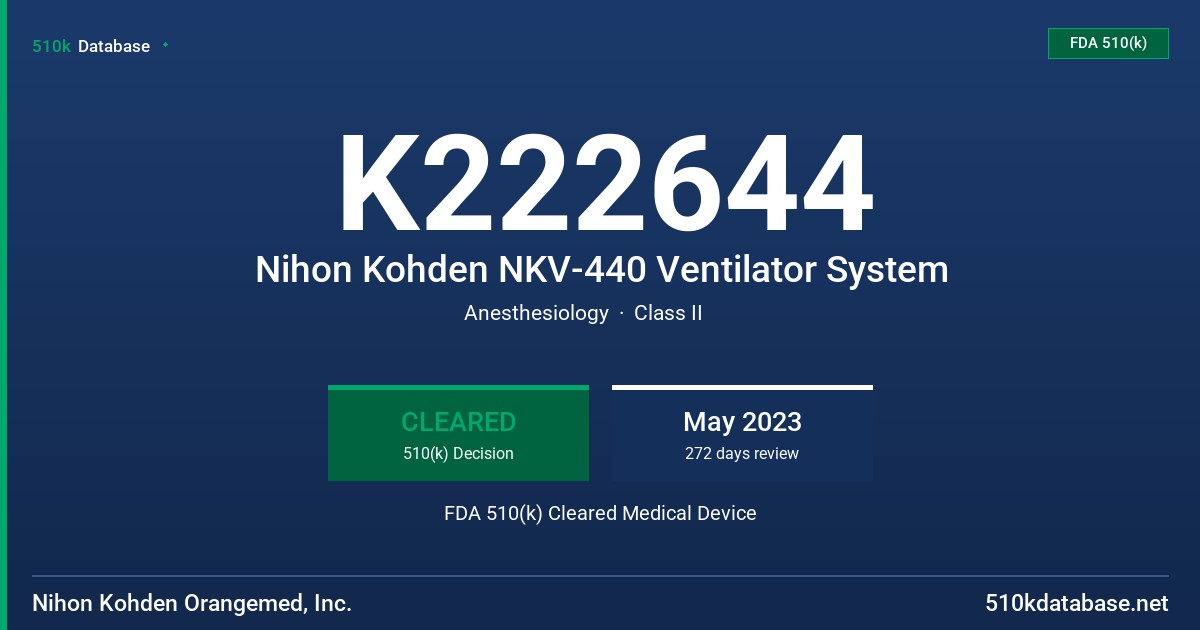 K222644 Nihon Kohden NKV-440 Ventilator System FDA 510(k) Cleared Medical Device