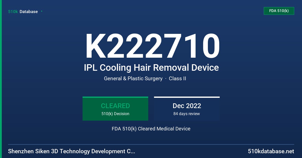K222710 IPL Cooling Hair Removal Device FDA 510(k) Cleared Medical Device