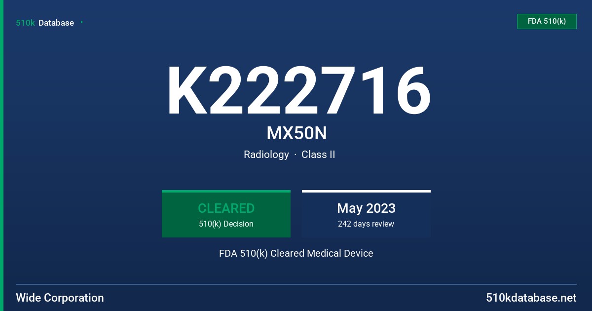 K222716 MX50N FDA 510(k) Cleared Medical Device