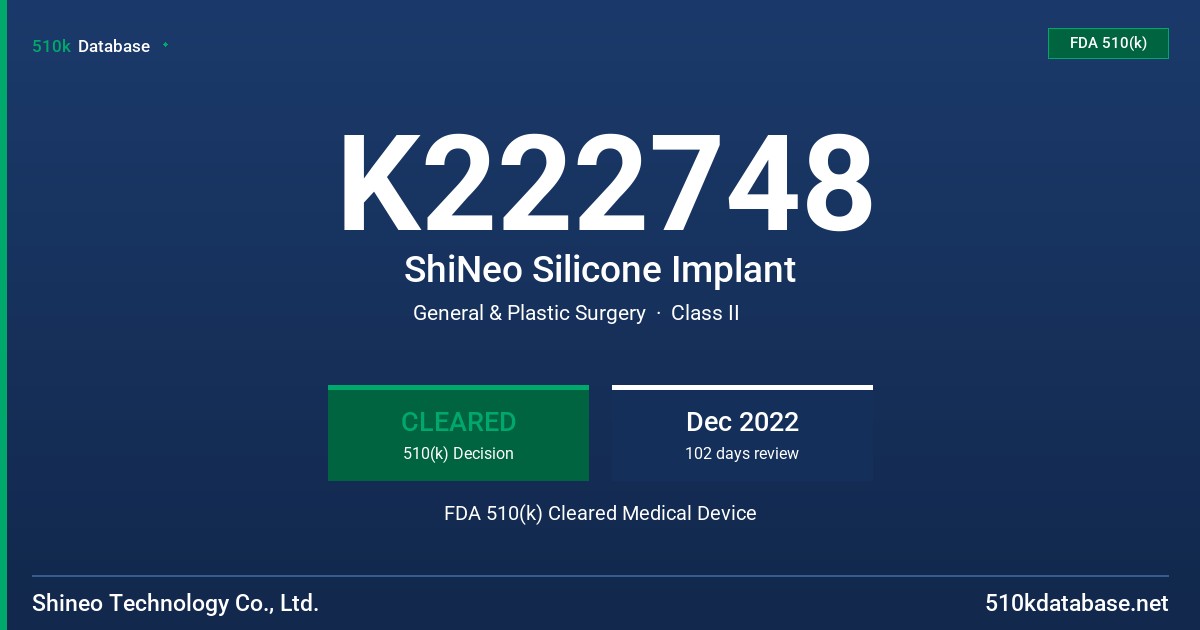 K222748 ShiNeo Silicone Implant FDA 510(k) Cleared Medical Device