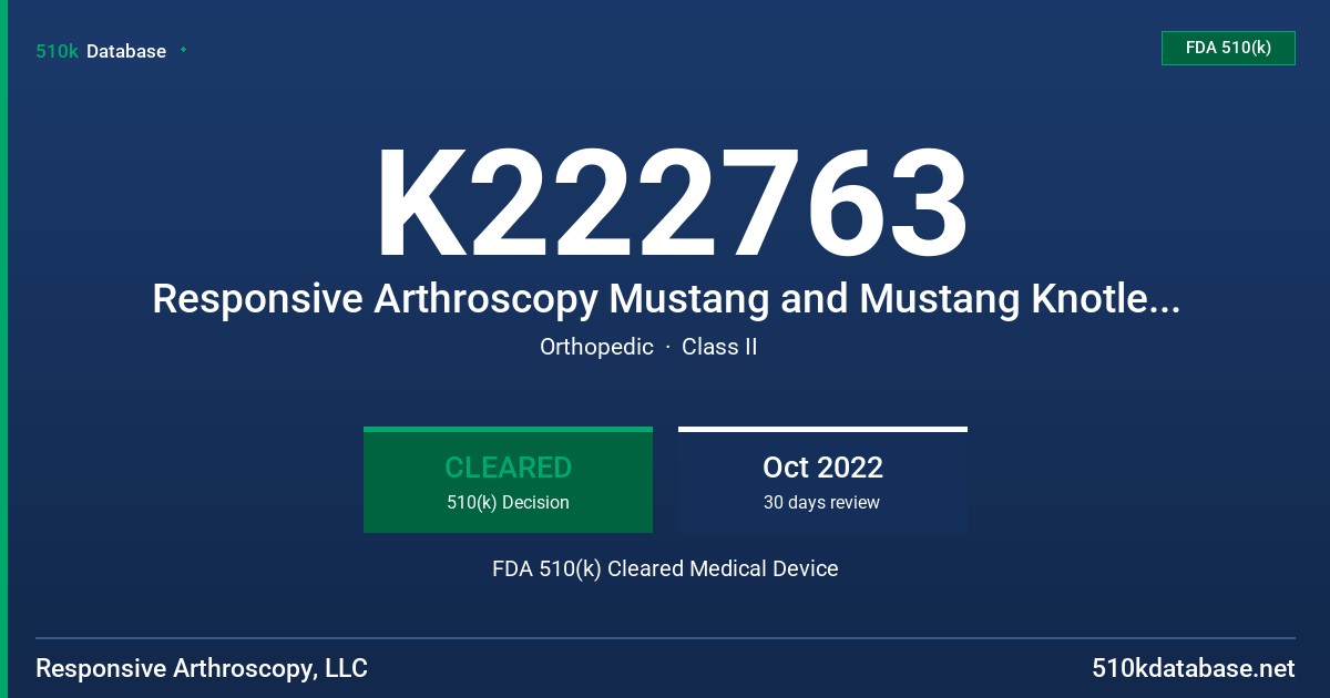K222763 Responsive Arthroscopy Mustang and Mustang Knotless Suture Anchors FDA 510(k) Cleared Medical Device