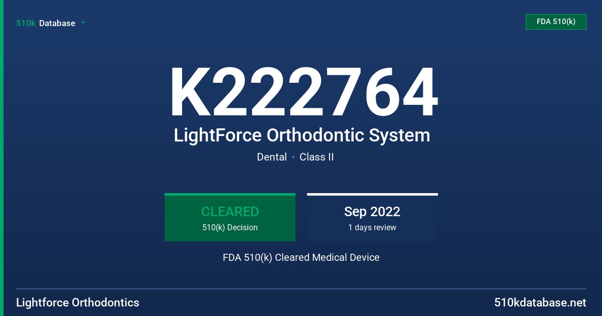 K222764 LightForce Orthodontic System FDA 510(k) Cleared Medical Device