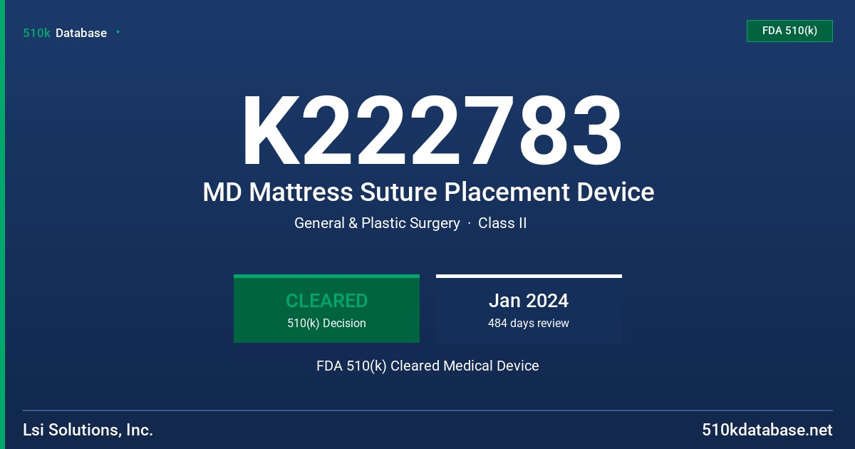 K222783 MD Mattress Suture Placement Device FDA 510(k) Cleared Medical Device