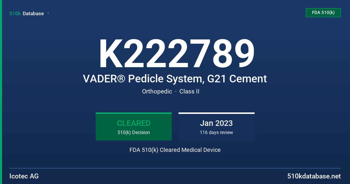 K222789 VADER® Pedicle System, G21 Cement FDA 510(k) Cleared Medical Device