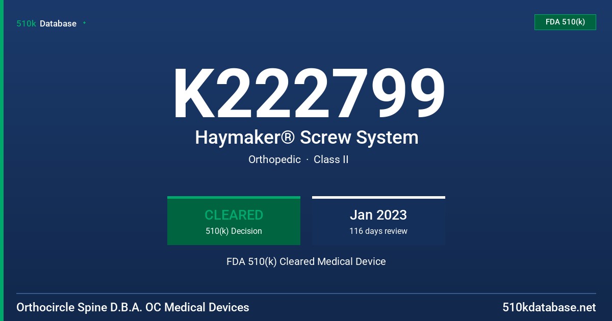 K222799 Haymaker® Screw System FDA 510(k) Cleared Medical Device