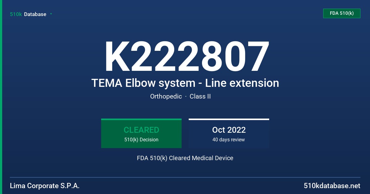 K222807 TEMA Elbow system - Line extension FDA 510(k) Cleared Medical Device