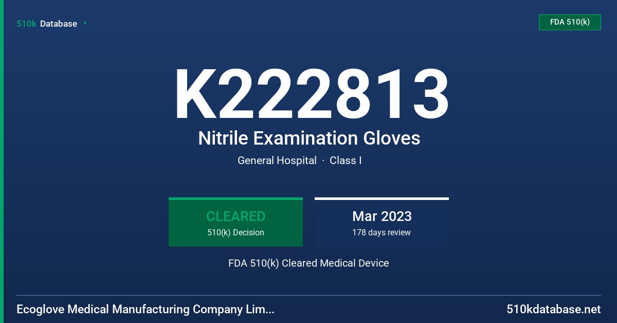 K222813 Nitrile Examination Gloves FDA 510(k) Cleared Medical Device