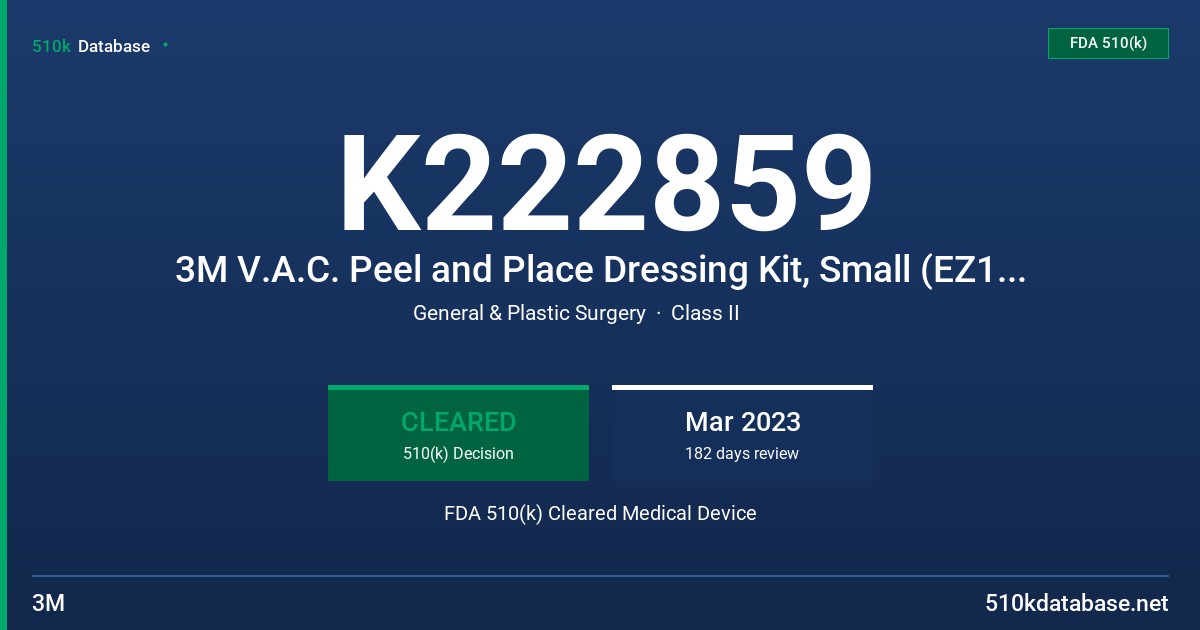 K222859 3M V.A.C. Peel and Place Dressing Kit, Small (EZ10SML), 3M V.A.C. Peel and Place Dressing Kit, Medium (EZ10MED), 3M V.A.C. Peel and Place Dressing Kit, Large (EZ10LRG) FDA 510(k) Cleared Medical Device
