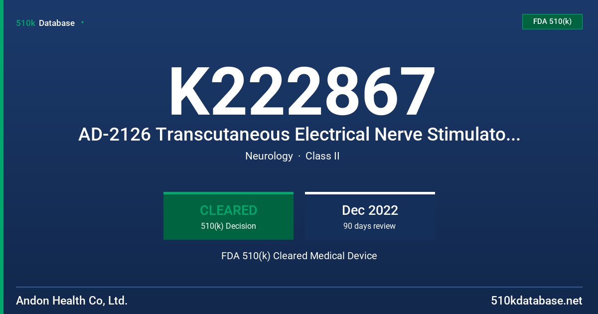 K222867 AD-2126 Transcutaneous Electrical Nerve Stimulators (TENS) FDA 510(k) Cleared Medical Device