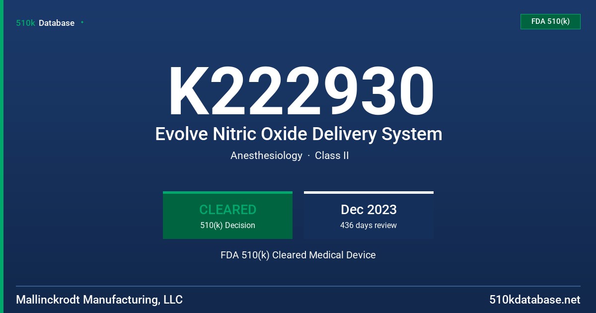 K222930 Evolve Nitric Oxide Delivery System FDA 510(k) Cleared Medical Device
