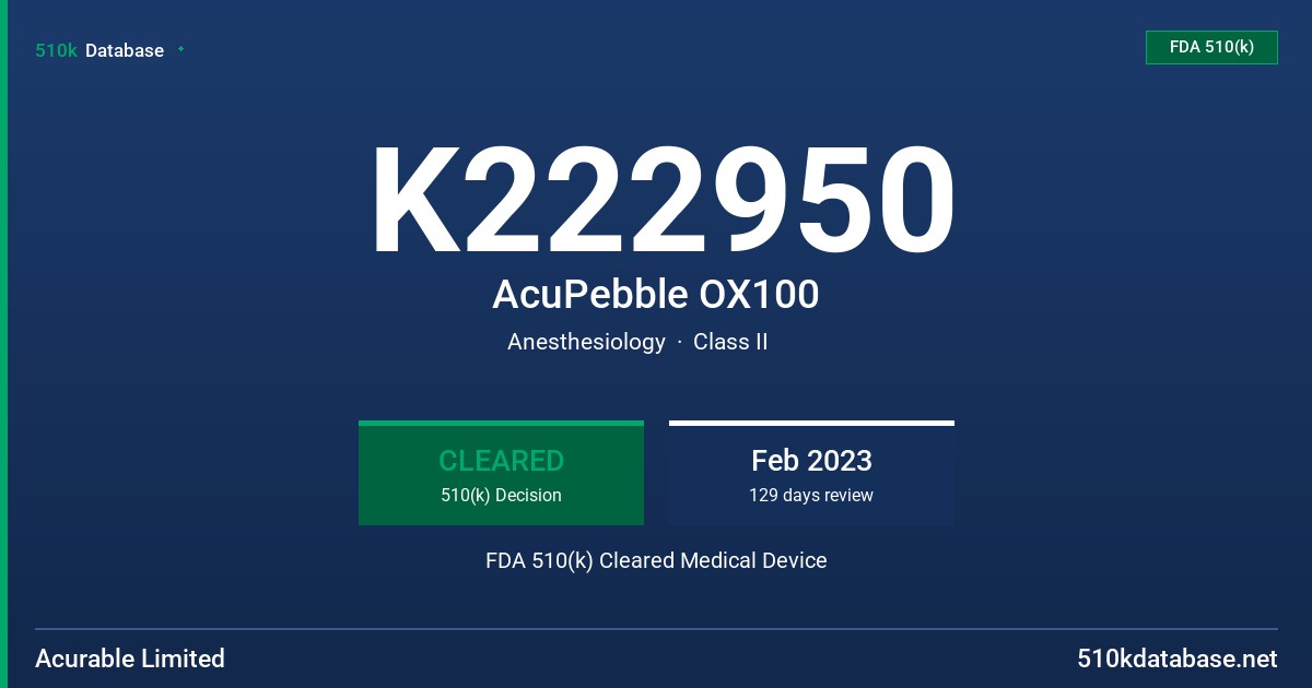K222950 AcuPebble OX100 FDA 510(k) Cleared Medical Device
