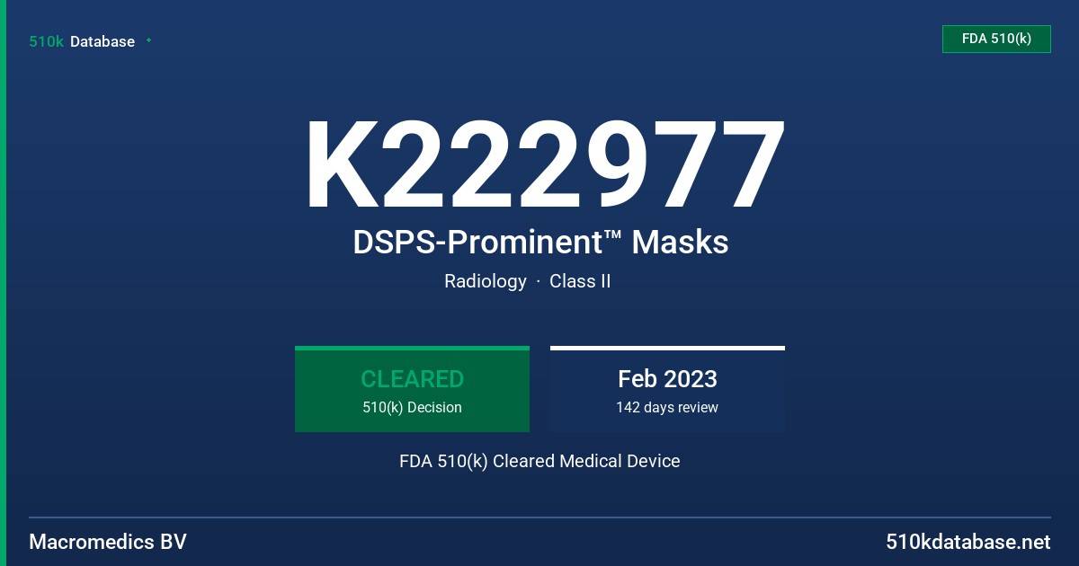 K222977 DSPS-Prominent™ Masks FDA 510(k) Cleared Medical Device