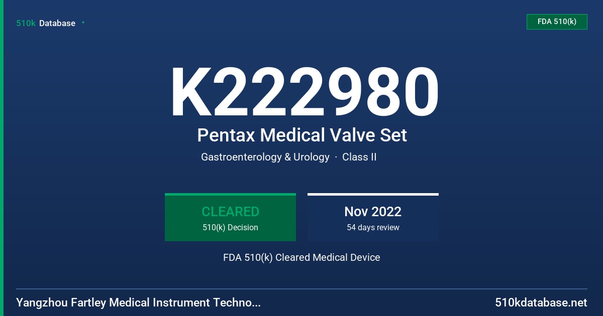 K222980 Pentax Medical Valve Set FDA 510(k) Cleared Medical Device