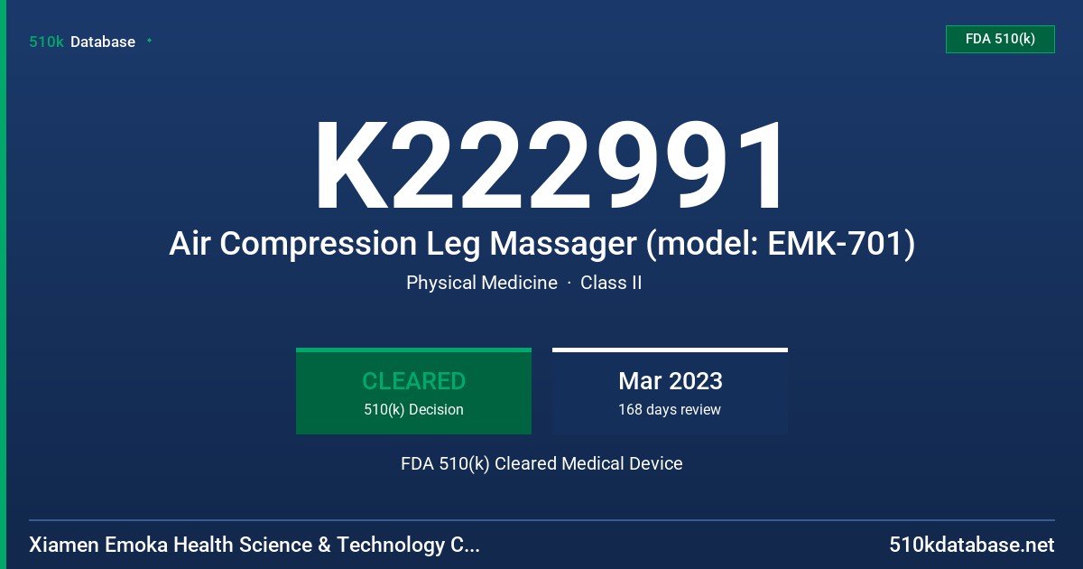 K222991 Air Compression Leg Massager (model: EMK-701) FDA 510(k) Cleared Medical Device