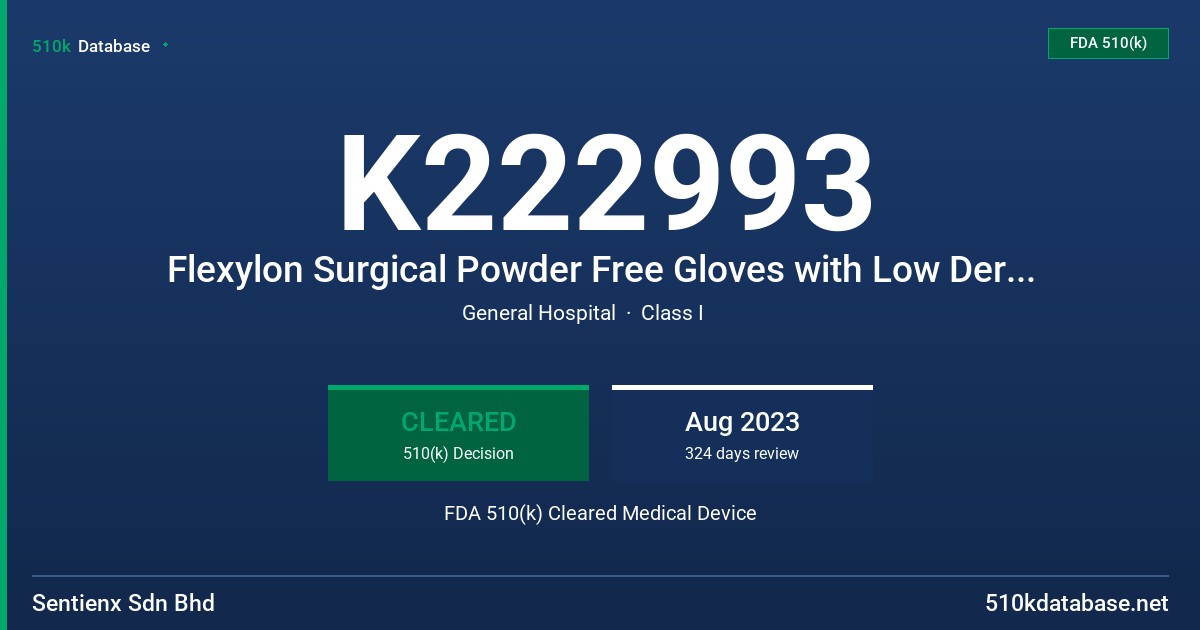 K222993 Flexylon Surgical Powder Free Gloves with Low Dermatitis Potential Claim, Green Tested For Use with 13 Chemotherapy Drugs FDA 510(k) Cleared Medical Device