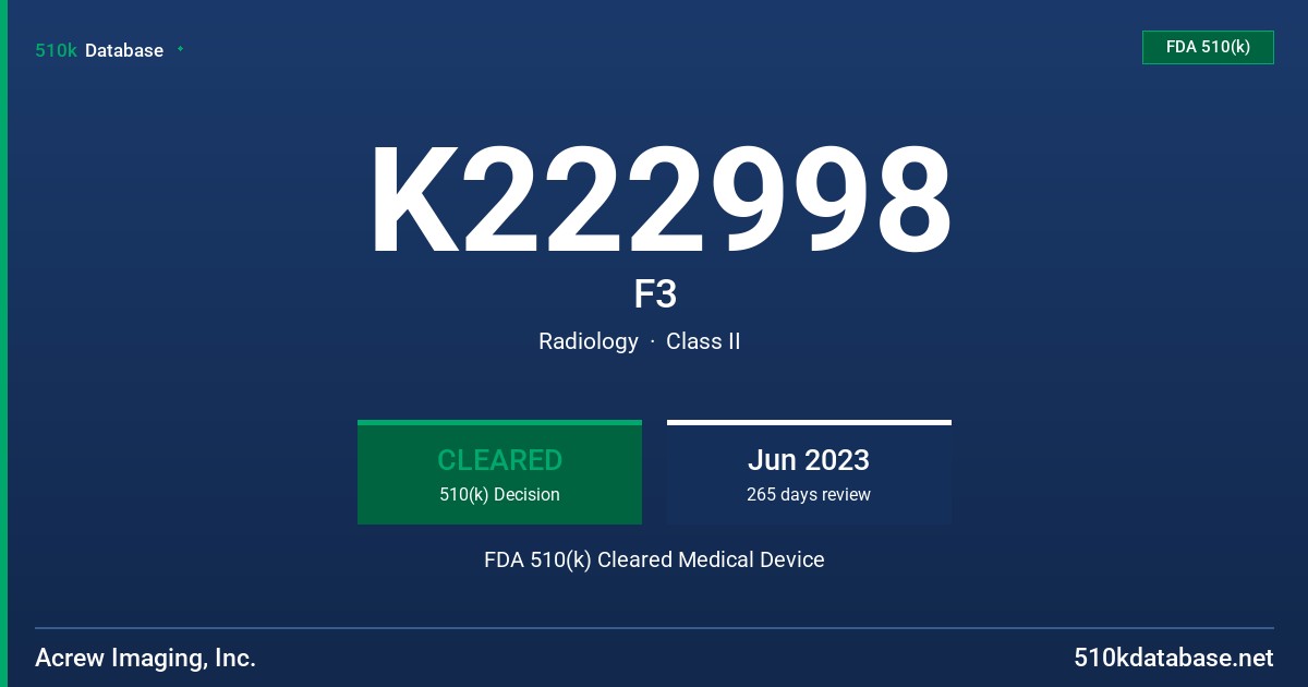 K222998 F3 FDA 510(k) Cleared Medical Device