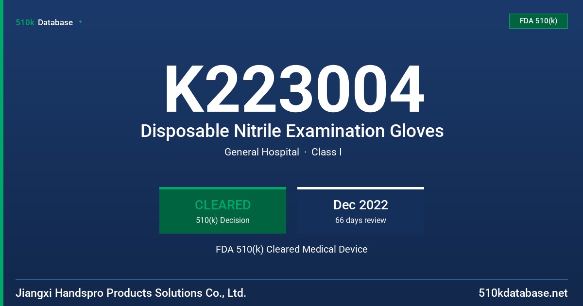 K223004 Disposable Nitrile Examination Gloves FDA 510(k) Cleared Medical Device