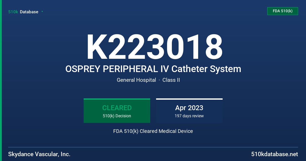 K223018 OSPREY PERIPHERAL IV Catheter System FDA 510(k) Cleared Medical Device