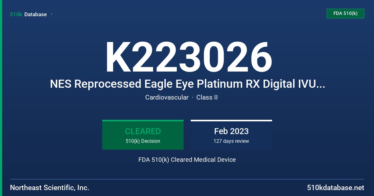 K223026 NES Reprocessed Eagle Eye Platinum RX Digital IVUS Catheter FDA 510(k) Cleared Medical Device