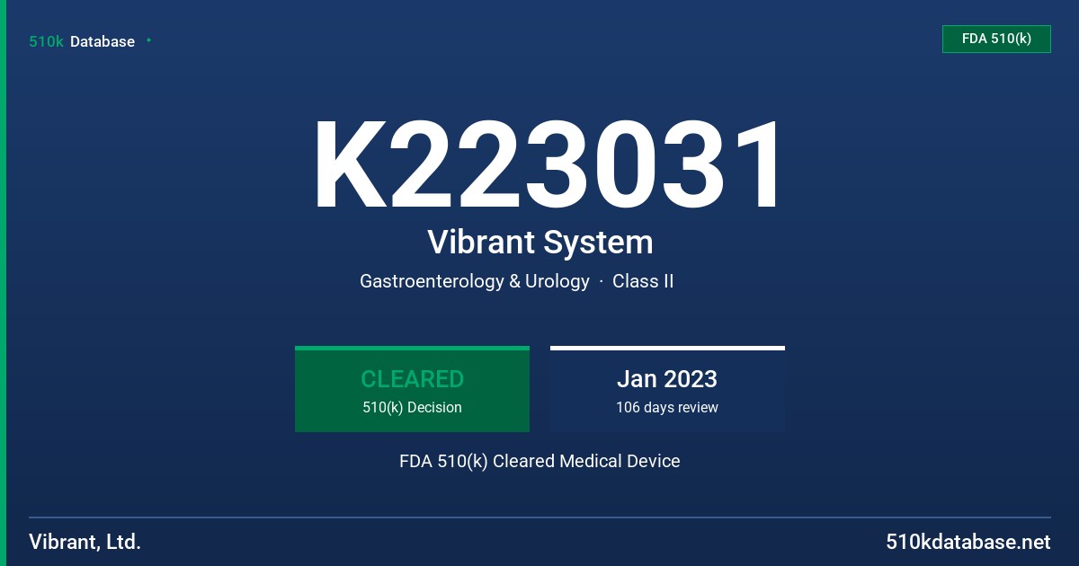 K223031 Vibrant System FDA 510(k) Cleared Medical Device