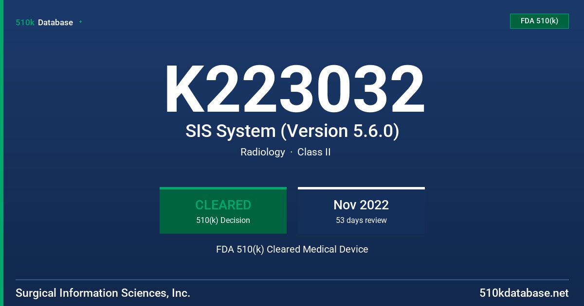 K223032 SIS System (Version 5.6.0) FDA 510(k) Cleared Medical Device