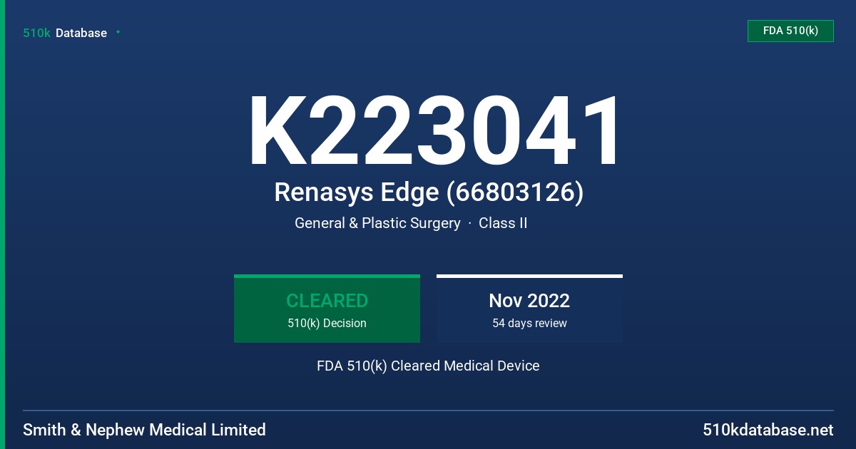 K223041 Renasys Edge (66803126) FDA 510(k) Cleared Medical Device