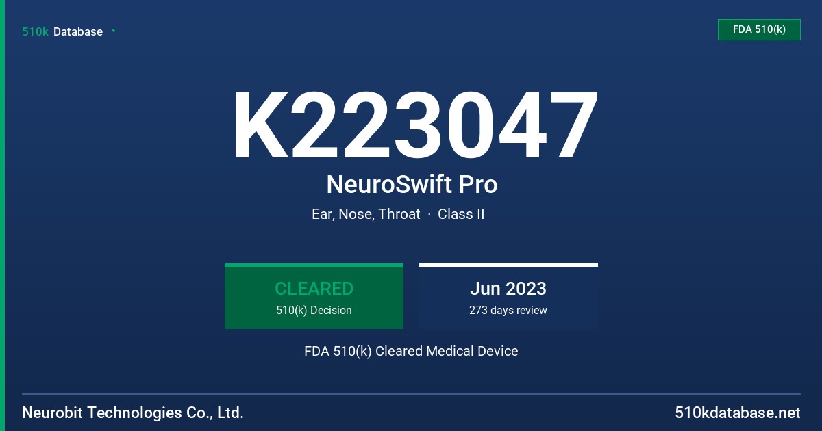 K223047 NeuroSwift Pro FDA 510(k) Cleared Medical Device