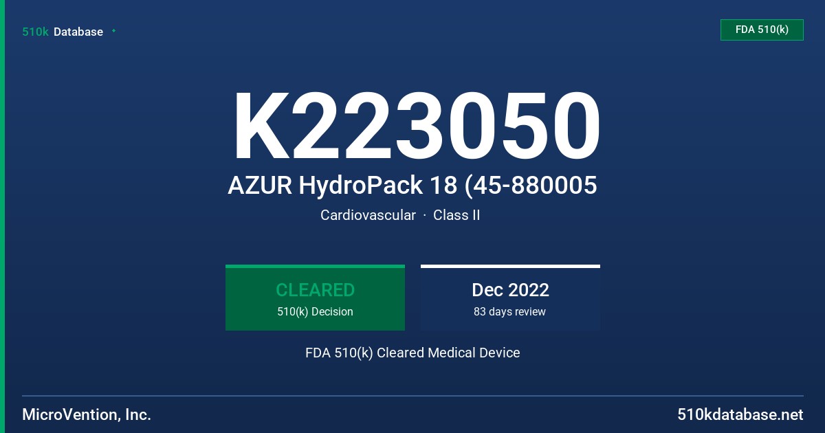 K223050 AZUR HydroPack 18 (45-880005 FDA 510(k) Cleared Medical Device