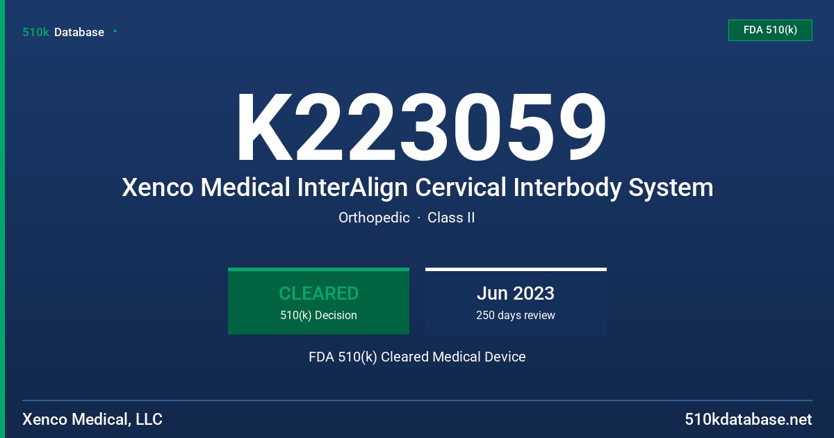 K223059 Xenco Medical InterAlign Cervical Interbody System FDA 510(k) Cleared Medical Device
