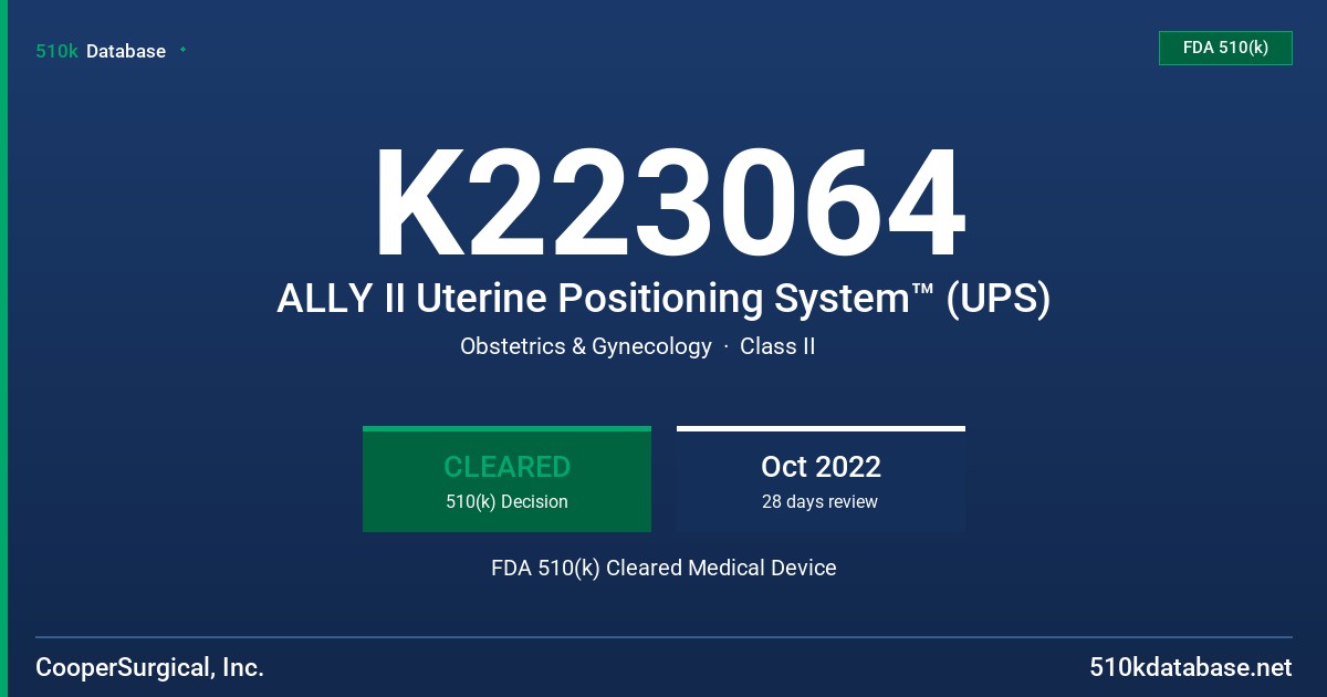 K223064 ALLY II Uterine Positioning System™ (UPS) FDA 510(k) Cleared Medical Device