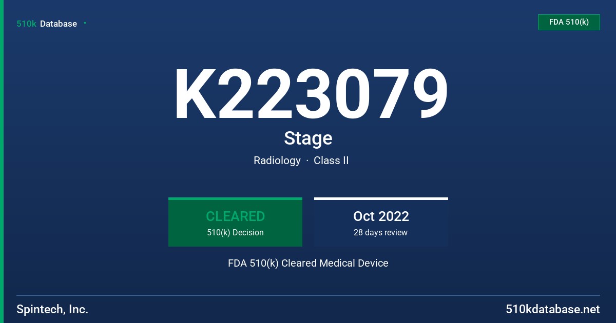 K223079 Stage FDA 510(k) Cleared Medical Device