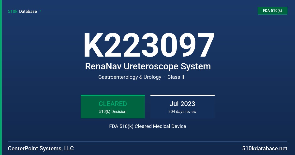 K223097 RenaNav Ureteroscope System FDA 510(k) Cleared Medical Device