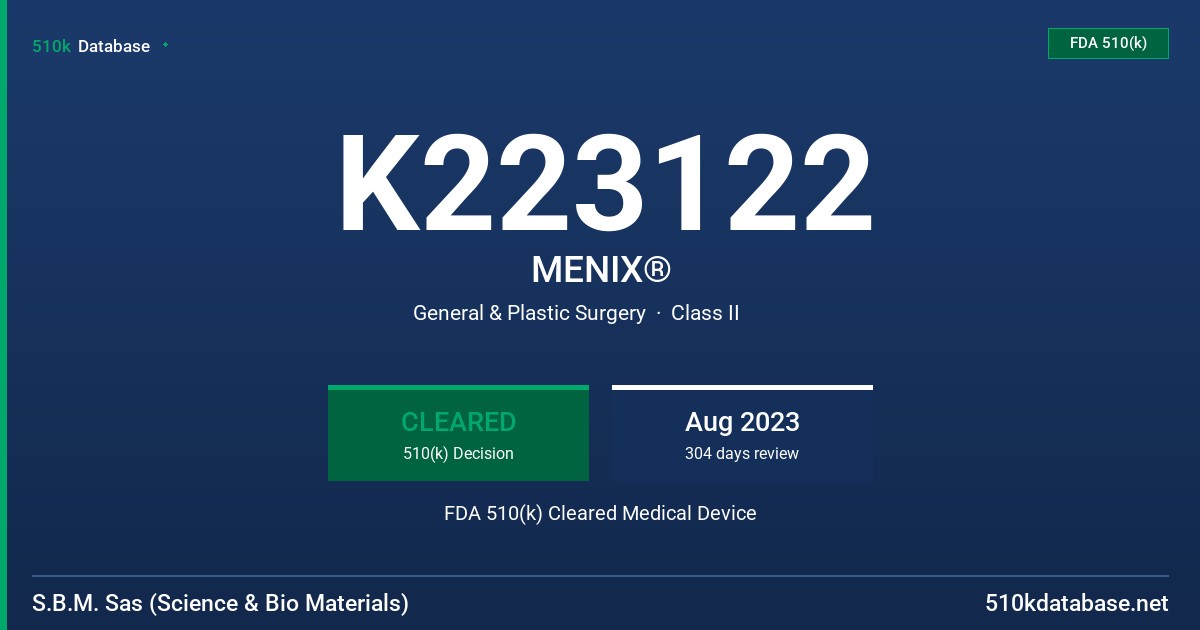 K223122 MENIX® FDA 510(k) Cleared Medical Device