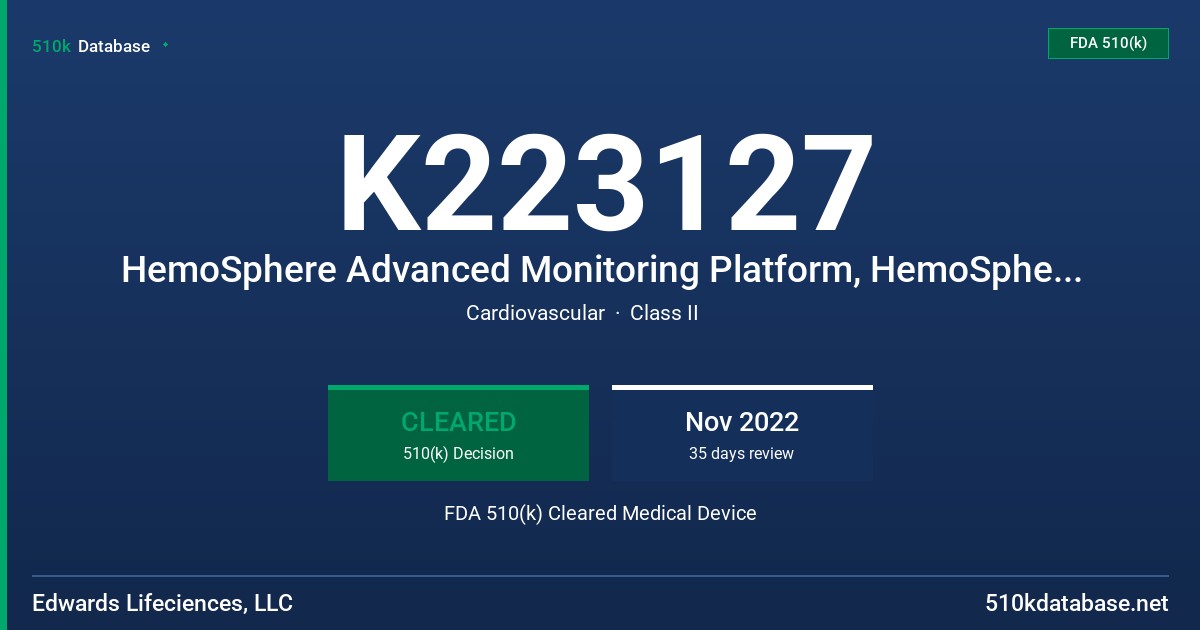 K223127 HemoSphere Advanced Monitoring Platform, HemoSphere ForeSight Oximeter cable FDA 510(k) Cleared Medical Device