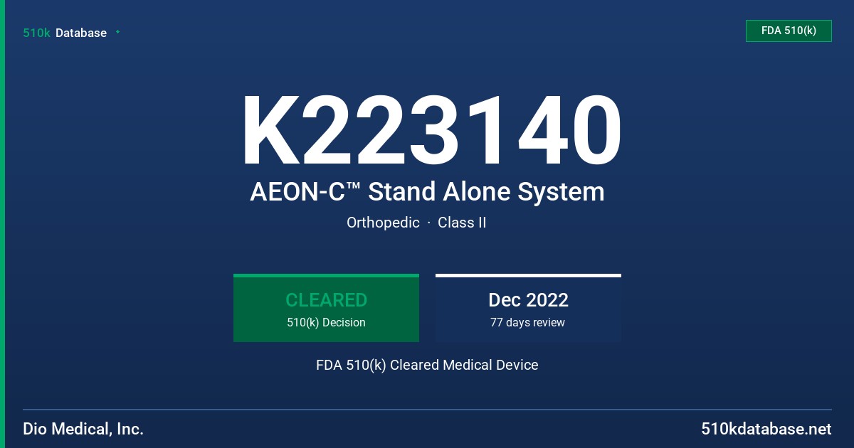 K223140 AEON-C™ Stand Alone System FDA 510(k) Cleared Medical Device