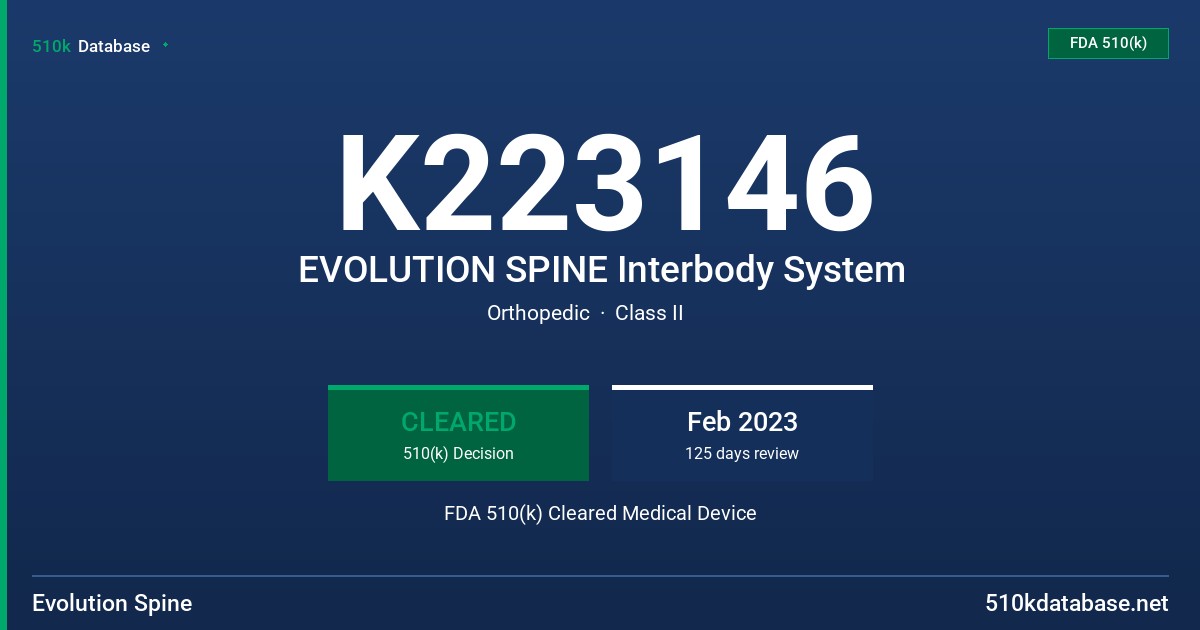 K223146 EVOLUTION SPINE Interbody System FDA 510(k) Cleared Medical Device